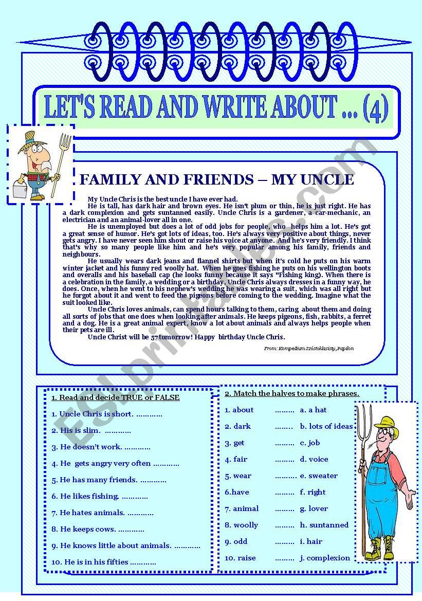 Let s read. Write about my Family.. Let's read and write. Family and friends - my Uncle. Uncle Worksheet.